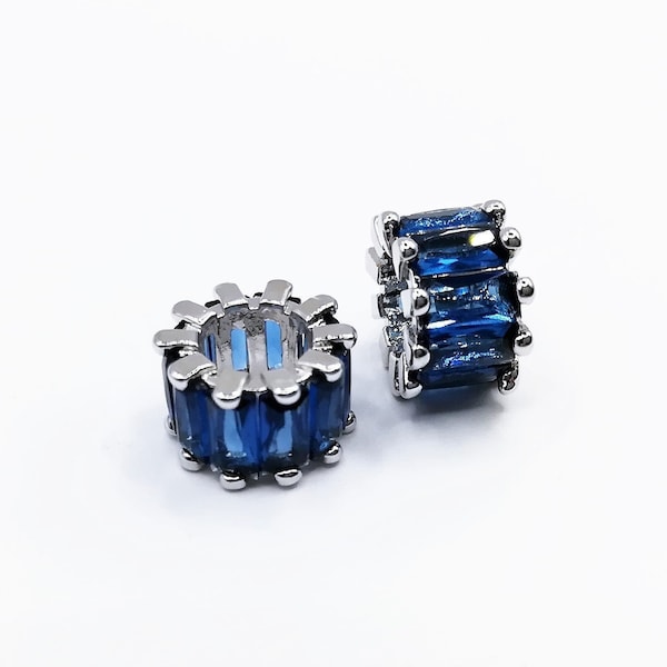 Blue Sapphire Cubic Zirconia Hair Beads 2 Pc 5 mm Hole, Loc Jewelry, Dreadlock Jewelry, Loc Beads, Dread Accessories, Large Hole Beads