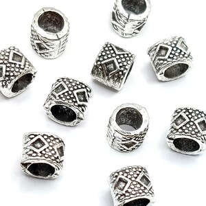 Patterned Pewter Loc Beads 10 Pc Set 4mm Hole, Loc Jewelry, Sisterlocks, Hair Beads, Beard Beads, Jewelry Supply, Spacer Beads, Micro Locs