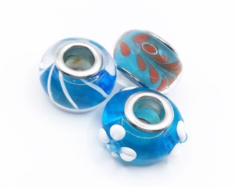 Blue Lampwork Dreadlock Beads: 5mm Hole, Braid/Loc Jewelry, Set of 3