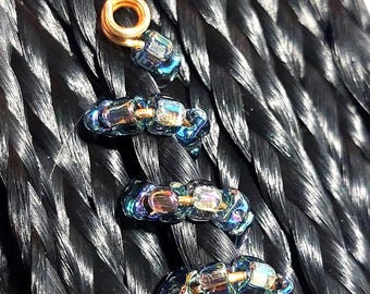 Iridescent Gray Beaded Loc Coil: 4.5mm Hole Gold or Silver Braid Jewelry, Hair Wrap