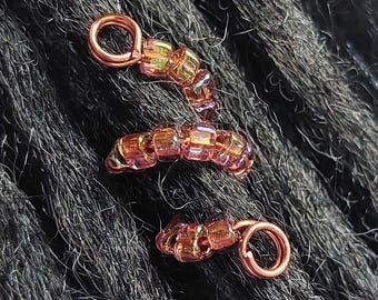 Iridescent Copper Dreadlock Jewelry: 7mm Loc Spiral with Glass Beads