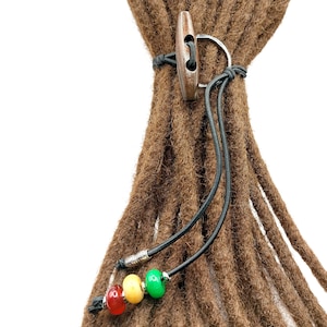 Rasta Gemstone Linking Ring Dread Tie, Loc Tie, Dread Keeper, Dread Beads, Hair Ties, Thick Hair Ties, Elastic Dread Bands, Rastafarian Gift