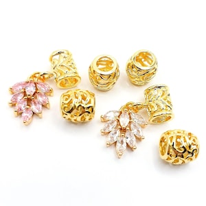 Hair Beads 3 Pc 4.5mm Hole Golden Brass Zircon, Loc Jewelry, Microlocs Jewelry, Loc Beads, Big Hole Beads, Hair Charms, Small Dread Jewelry