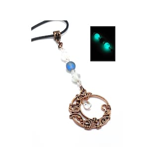 Glow in the Dark Moon Rear View Mirror Charm, Celestial Car Accessories, Copper Car Decor, Sun Catcher, Moon Lover Gift, Car Charms