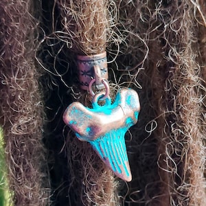 Shark Tooth Antique Copper Patina Loc Cuff 5mm Hole 1 Pc, Dread Jewelry, Hair Jewelry Men, Loc Beads, Hair Beads, Hair Charms, Beach Style