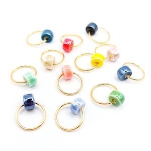 Clearance Rainbow Porcelain Bead Hair Rings | 12pc Loc Jewelry Set | Dread Braid Accessories | Boho Hair Beads | Colorful Braid Charms