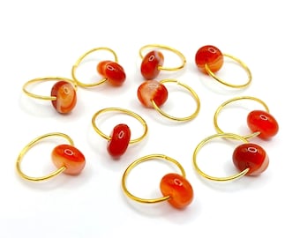 Carnelian Gold or Silver 10 Pc Braid Rings, Loc Jewelry, Hair Hoops, Dread Jewelry, Hair Beads, Sisterlocks, Boho Hair Jewelry, Hair Rings