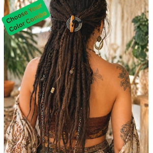 Elastic Dread Tie: Metal Ring & Wood Toggle, Loc Jewelry