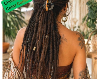 Elastic Dread Tie: Metal Ring & Wood Toggle, Loc Jewelry
