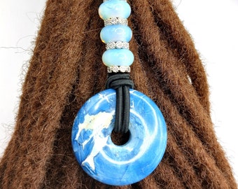 Blue Magnesite & Opalite 8" Dread Tie, Loc Tie, Loc Accessories, Dread Accessories, Dread Jewelry, XL Ponytail Tie, Hair Tie for Thick Hair