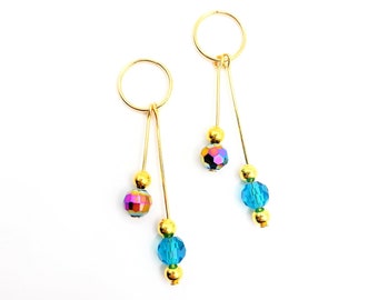 Mermaid Crystal Dangle Braid Rings: Gold-Plated Loc Jewelry (2 Pc)