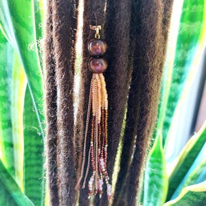 Earth Tone Beaded Loc Jewelry – 1 Pc Long Dread Bead | 5mm Hole Hair Cuff, Boho Loc Jewelry, Braids, Ethnic Hair Accessory, Dread Jewelry
