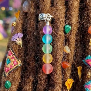 Rainbow Opal Glass Loc Cuff: Silver Dread Braid Jewelry