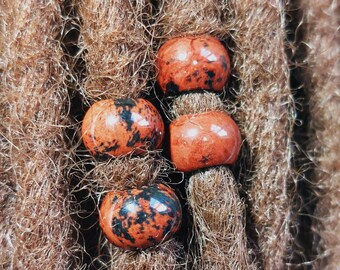Mahogany Obsidian Hair Beads: Dreadlock/Beard Jewelry, 5mm Hole (Set of 4)
