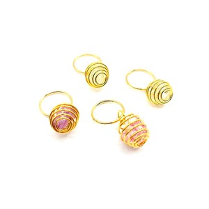 Caged Quartz Crystal Hair Rings: Boho Braid Jewelry, Loc Accessories - Set of 4 image 4