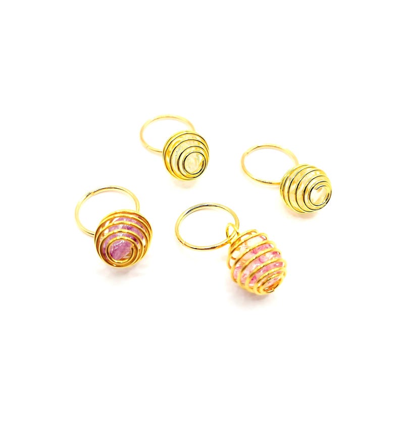 Caged Quartz Crystal Hair Rings: Boho Braid Jewelry, Loc Accessories - Set of 4 image 4