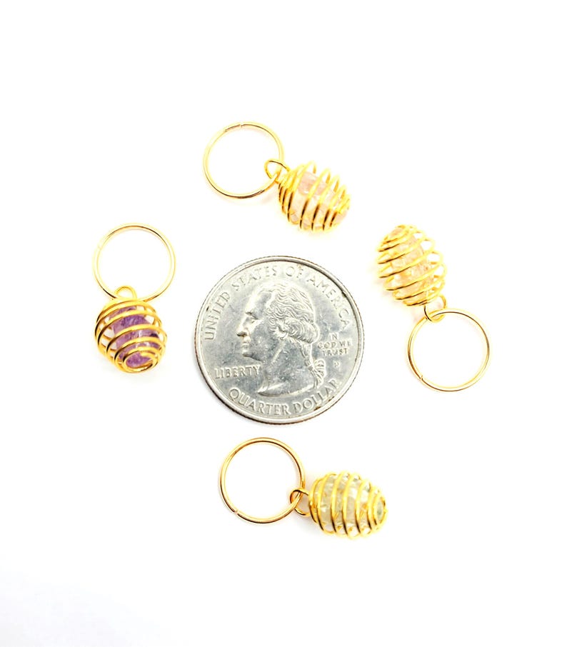 Caged Quartz Crystal Hair Rings: Boho Braid Jewelry, Loc Accessories - Set of 4 image 5