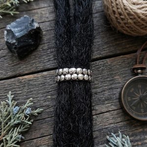 Dot Pattern Antique-Silver Dreadlock Beads 2 Pc: 14mm Large Hole Jewelry for Locs/Braids