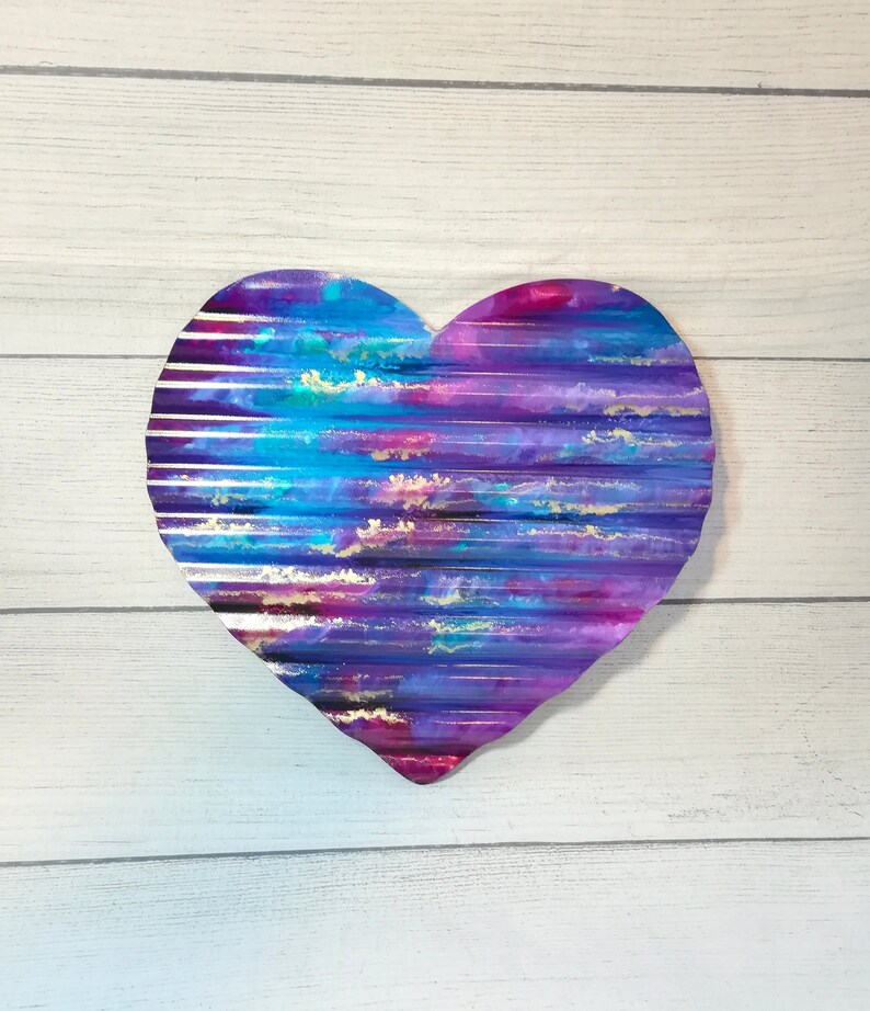Hand Painted Heart Large Tin Heart Heart Wall Art Etsy
