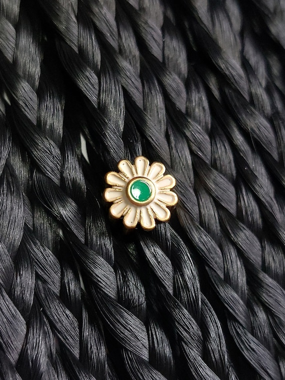 White & Green Daisy 4mm Hair Bead: Braid/loc Jewelry Supply 