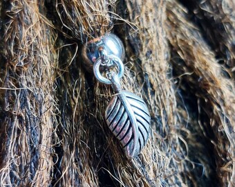 Leaf Charm Loc Jewelry: Stainless Steel Dread Bead, Braid Cuff (5mm)