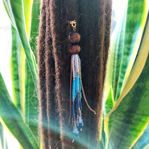 Long Blue Loc Jewelry – 1 Pc Beaded Dread Cuff | 5mm Hole Hair Bead, Boho Festival Hair Accessory, Ethnic Loc Beads, Jewelry for Braids