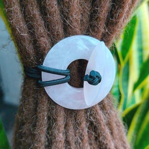 Gemstone Dread Tie Rose Quartz, Loc Tie, Loc Accessories, Dreadlock Ties, Dread Accessories, Dread Beads, Thick Hair Ties, Ponytail Tie