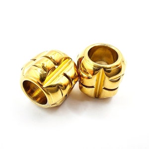 Gold Stainless Steel Loc Beads: Chunky Dread Accessories, 6.5mm Hole (2 Pc Set)