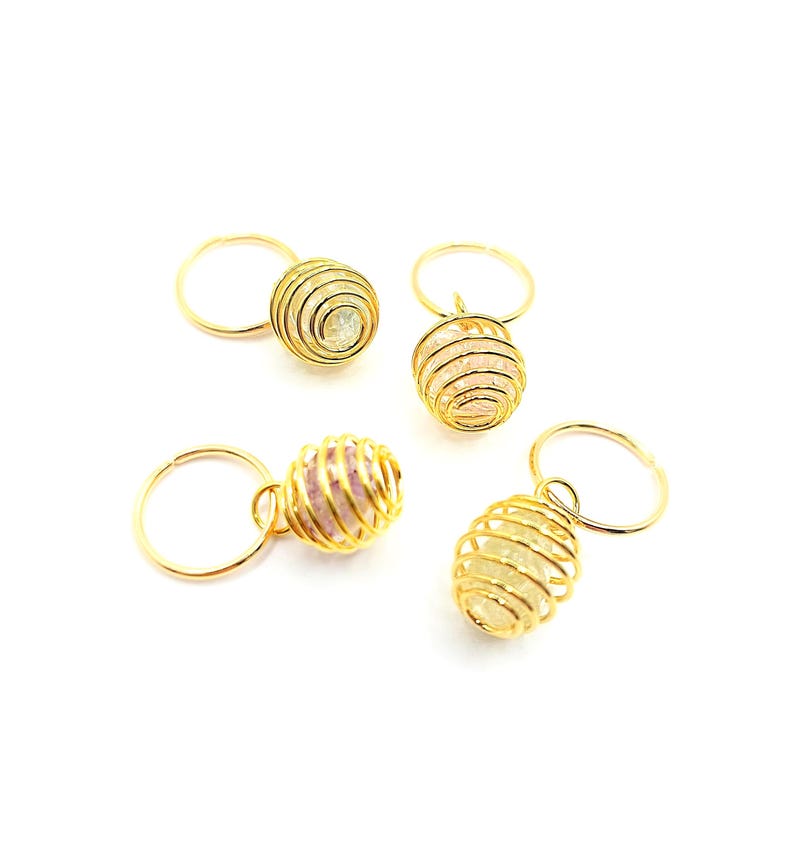 Caged Quartz Crystal Hair Rings: Boho Braid Jewelry, Loc Accessories - Set of 4 image 7