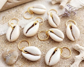 8 Cowrie Shell Hair Rings: Gold or Silver Braid/Loc Jewelry