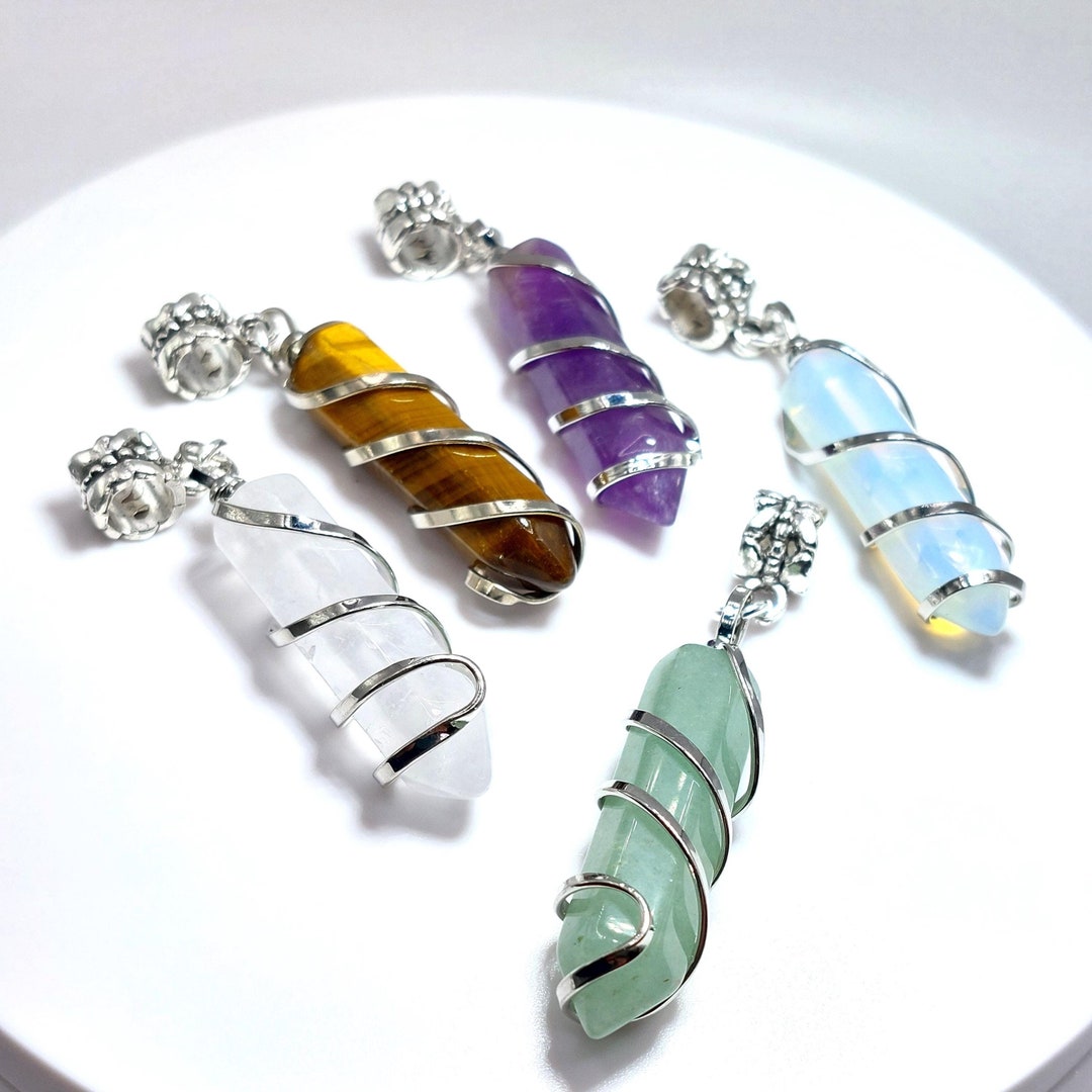 CUSTOM Wire Wrapped Crystal DREAD Cuff Bead Crystal Point Dread Cuff (5.5mm Hole): Silver Wire Wrapped  main image 2