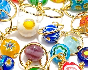Rainbow Millefiori Glass Bead Braid Rings: Loc Jewelry, Hair Hoops (8 Pc)