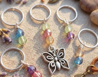 Butterfly Bead Hair Rings: Silver Dangle Braid Jewelry, Loc Beads (5 Pc)