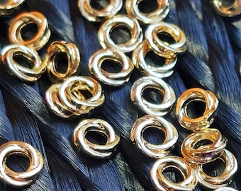 25 Small Gold Brass Twist Loc Beads 3mm: Hair/Beard Jewelry