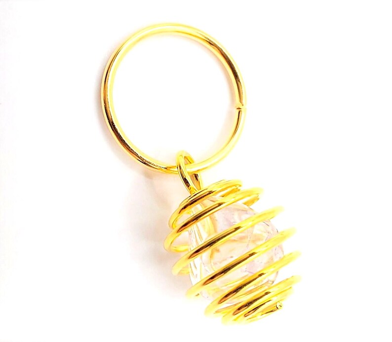 Caged Quartz Crystal Hair Rings: Boho Braid Jewelry, Loc Accessories - Set of 4 image 2