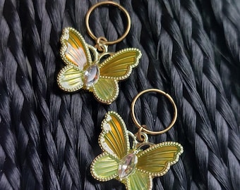 Enamel Butterfly Hair Rings: Antique Brass Braid/Loc Jewelry (2 Piece)