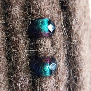 Teal & Amethyst Etched Glass Dread Beads 5mm Hole 2 Pc, Loc Beads, Dread Jewelry, Hair Beads, Large Hole Beads, Euro Beads, Loc Jewelry