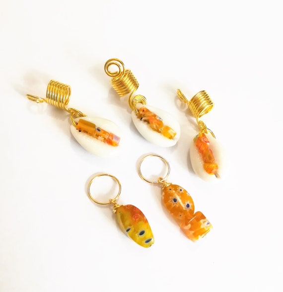 Orange Bead & Cowrie Loc Jewelry 5 Pc Set Loc Cuffs Dread | Etsy
