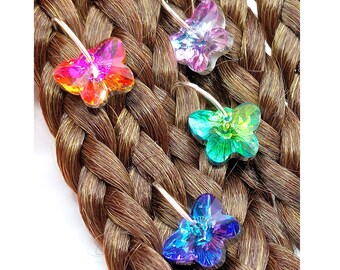 Crystal Butterfly Hair Rings: Multi-Color Braid Jewelry, Loc Accessories (4 Pc Set)