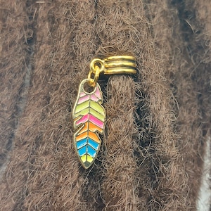 Enamel Rainbow Feather Charm Loc Jewelry 5mm, Loc Bead, Hair Beads, Small Dread Beads, Sisterlocks, Loc Accessories, Charms with Bail Beads