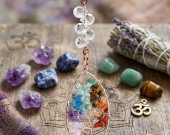Tree of Life Car Charm: Gemstone Crystal Rear View Mirror Hanger