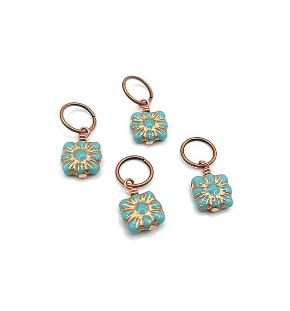 Turquoise Flower Hair Rings: Copper Braid Jewelry, Loc Beads  display picture 1