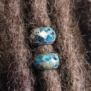 Etched Czech Glass Dread Beads 2 Pc 5mm Hole Earth w/Gold, Loc Beads, Dread Jewelry, Large Hole Beads, Euro Beads, Loc Jewelry, Hair Beads