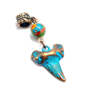 Vintage Style Shark Tooth Antique Copper Patina Loc Cuff 5mm Hole 1 Pc, Dread Jewelry, Loc Beads, Hair Beads, Hair Charms, Beach Style
