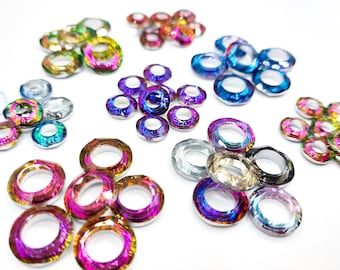 Silver Backed Crystal Glass Dread Beads: Colorful Large Hole Hair Jewelry