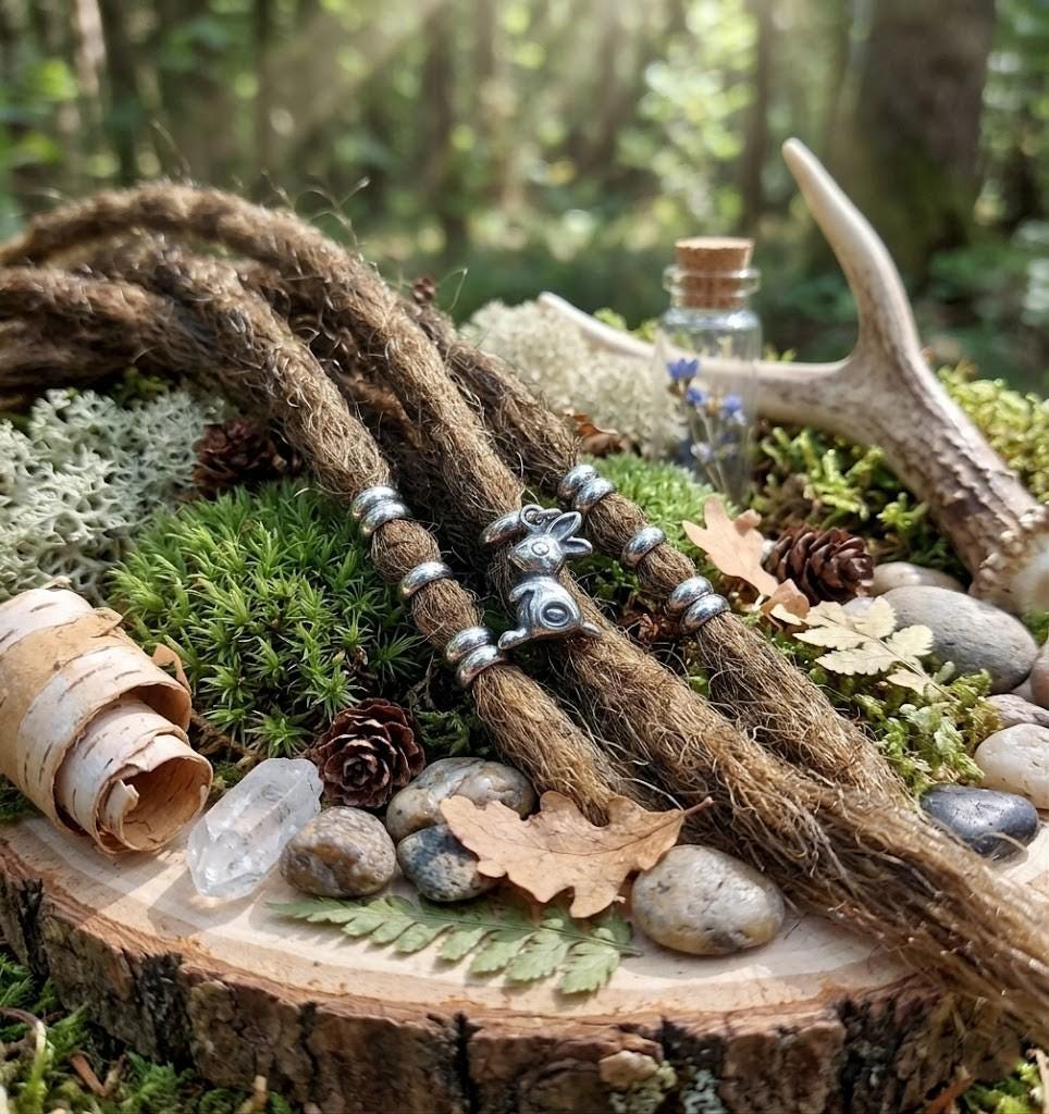 Silver hare rabbit dreadlock bead dread bead Rabbit Dreadlock Jewelry Set: 5mm Stainless Steel Loc Cuffs  main image 4