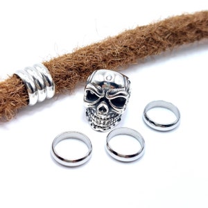 8mm Hole Skull Stainless Steel Loc Bead 7 Pc Set, Dread Beads, Dreadlock Jewelry, Hair Beads, Beard Beads, Spacer Beads, Gothic Hair Jewelry