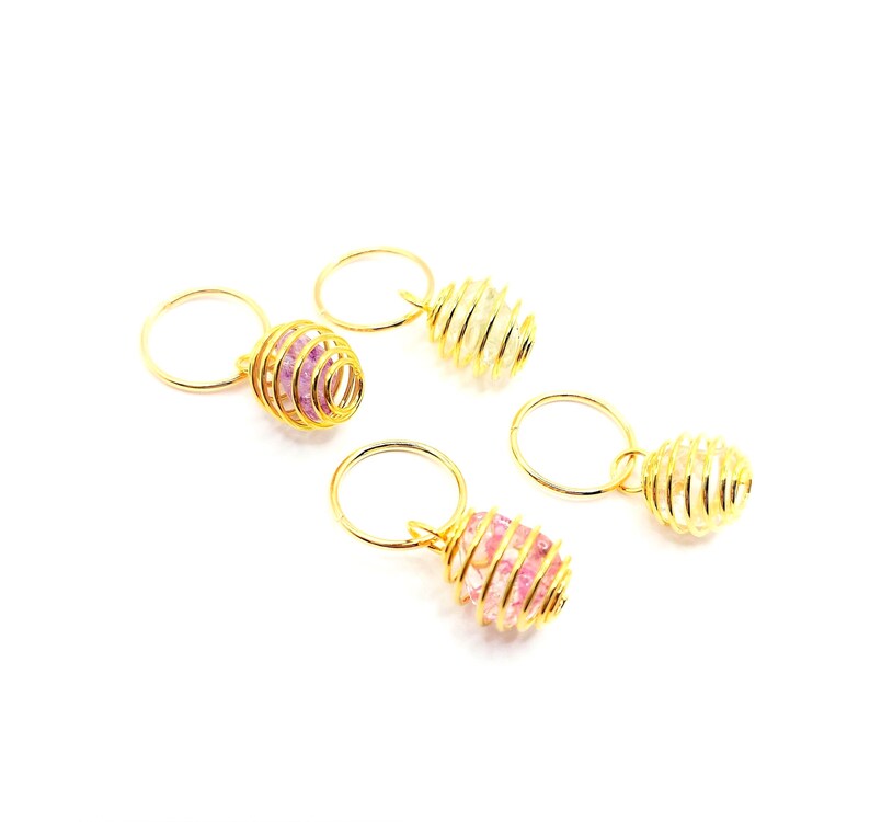 Caged Quartz Crystal Hair Rings: Boho Braid Jewelry, Loc Accessories - Set of 4 image 3
