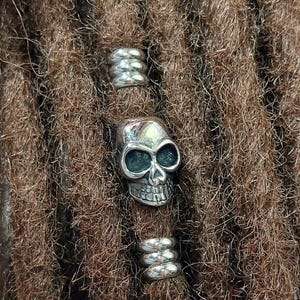 Skull Stainless Steel Loc Bead Set 6mm Hole 7 Pc, Dread Beads, Dreadlocks, Hair Beads, Dread Accessory, Beard Beads, Halloween Hair Jewelry