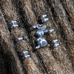 Rabbit Loc Cuff Set Stainless Steel 5mm, Dread Beads, Bunny Hair Charm, Loc Jewelry, Dread Cuff, Braid Jewelry, Hair Charm, Hair Rings